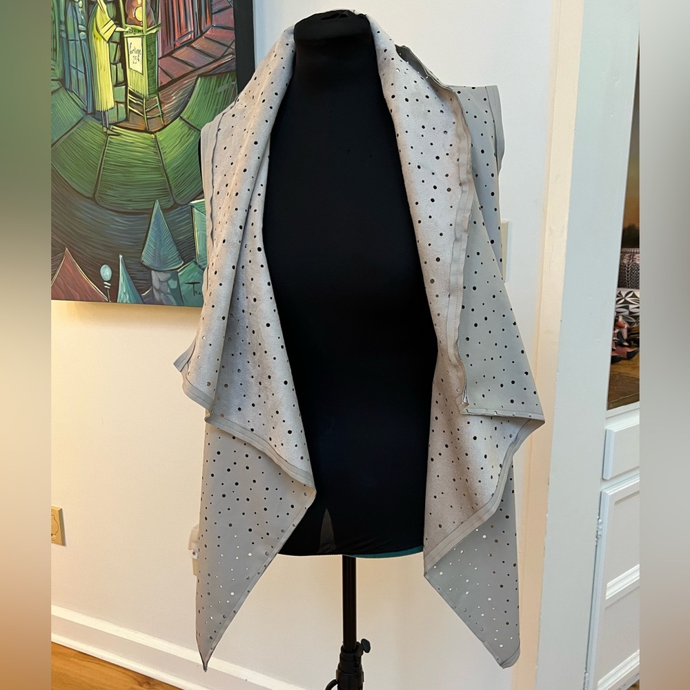 PLANET by Lauren g VEGAN LEATHER vest with cascading front detail. Edgy Style!